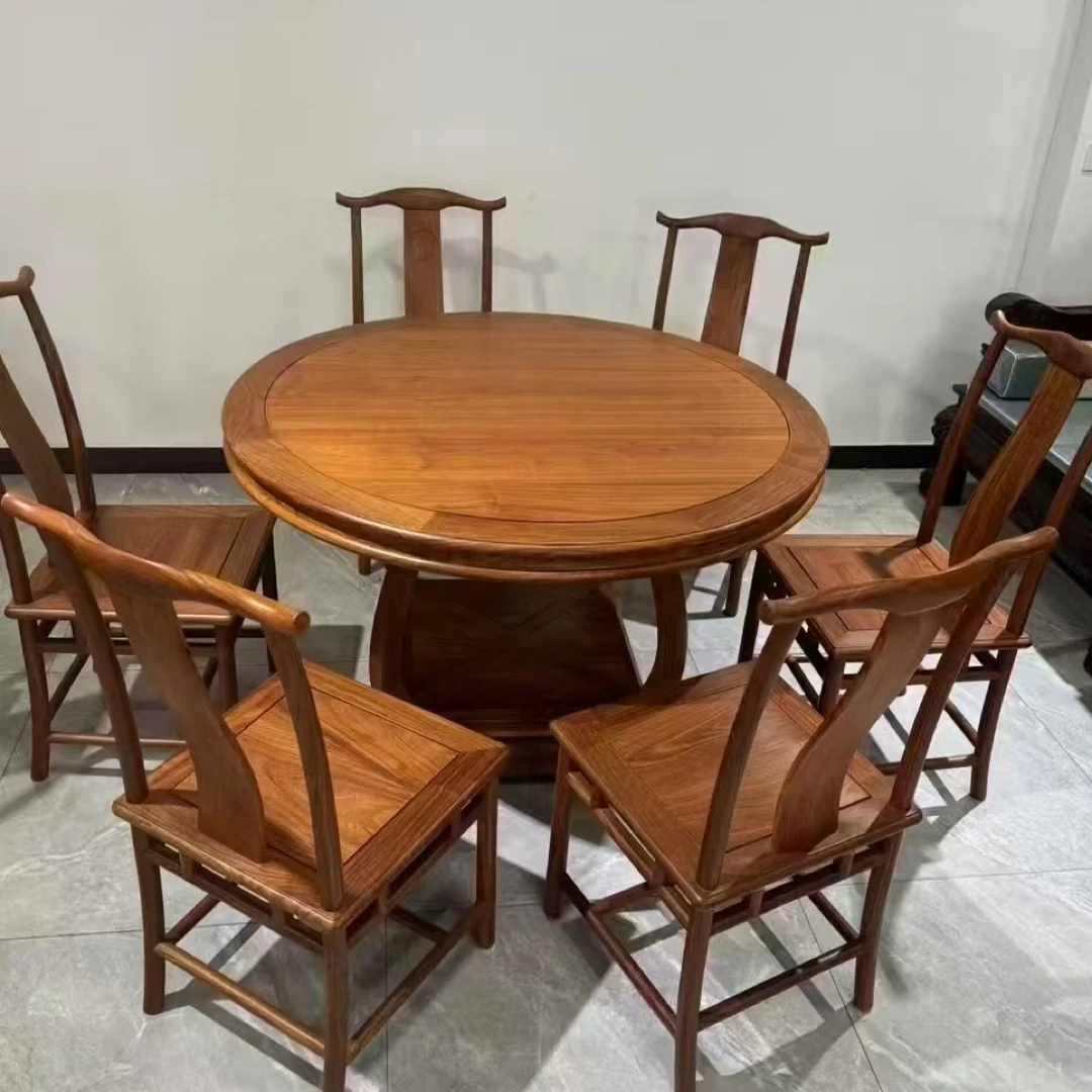红木 原木 刺猬紫檀圆桌餐桌单桌