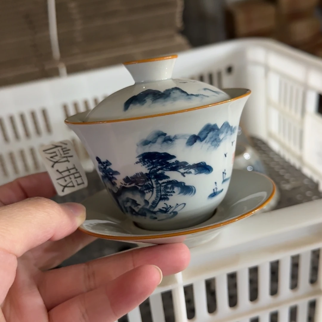 釉下手绘茶具微瑕