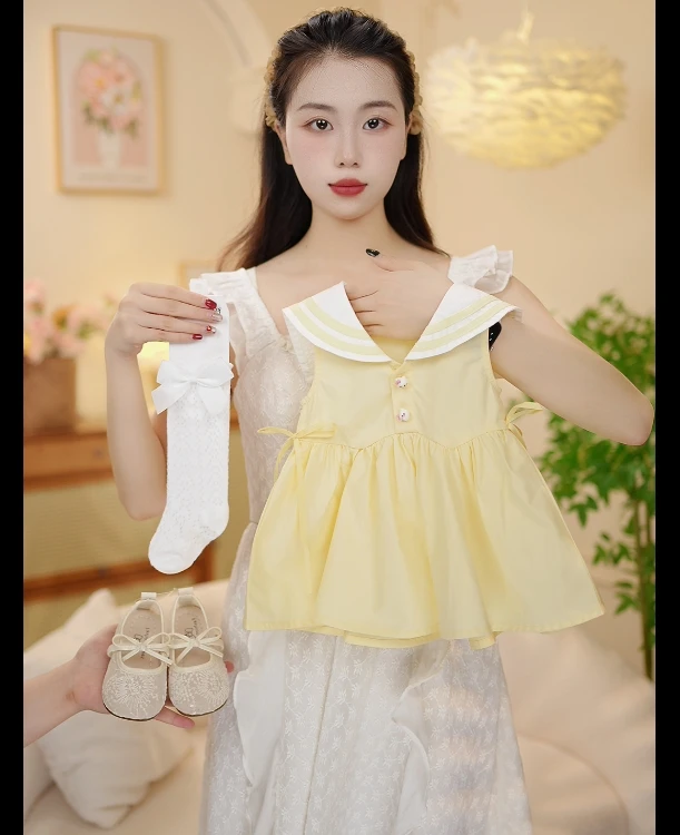 2025女童夏装女童小猫咪无袖可爱甜美学院风清凉连衣裙XY2554