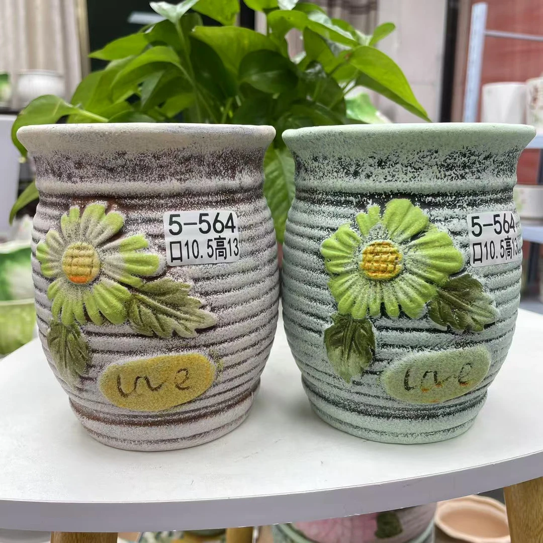 《直播间专享》陶瓷花盆两个手绘小老桩花盆