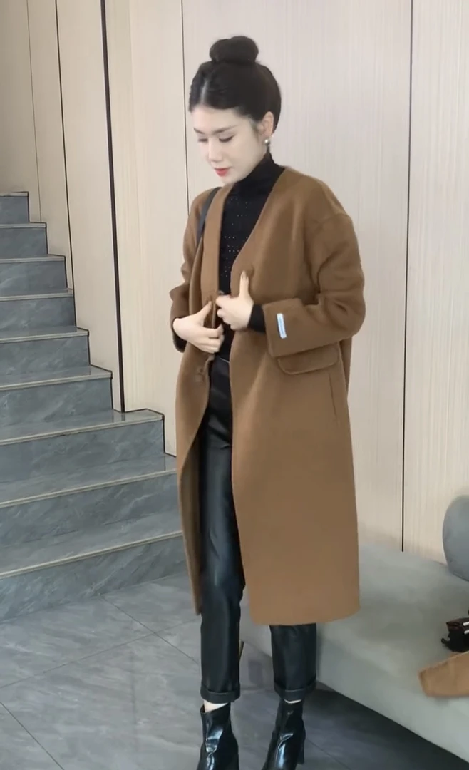 2025春季新款及精致毛呢外套中长款宽松减龄气质大衣
