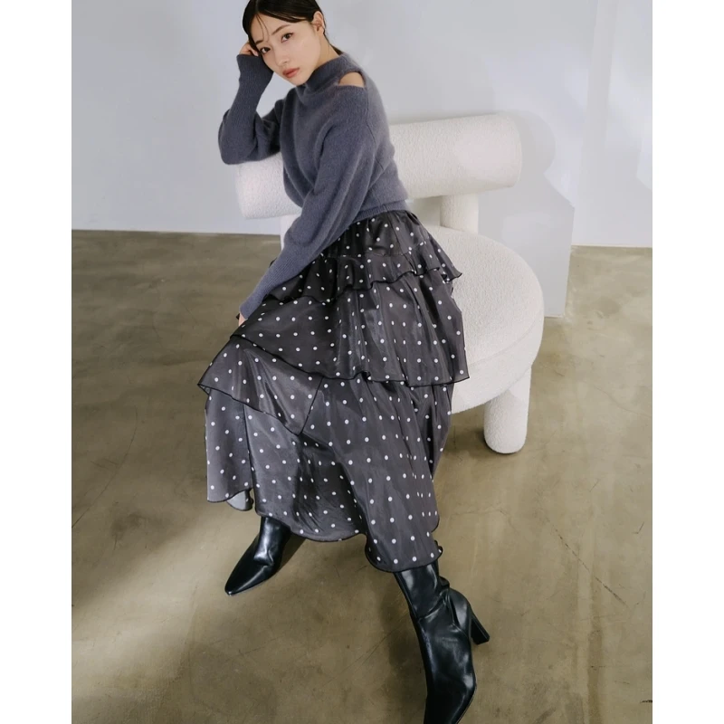 【DD外贸】 S 秋冬上新 气质优雅高腰腰带叠层不对称半裙显瘦时尚