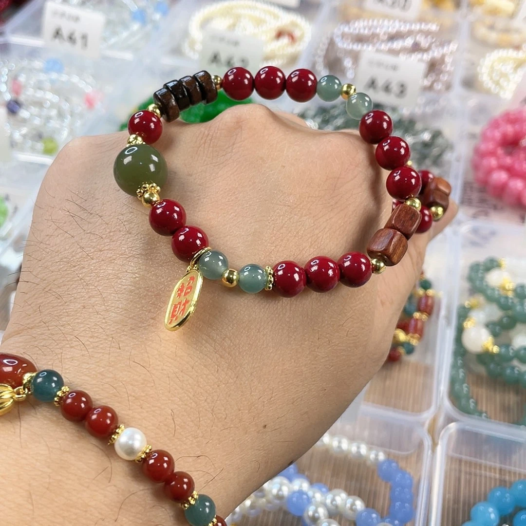 檀香木手串银S925镀金镶嵌