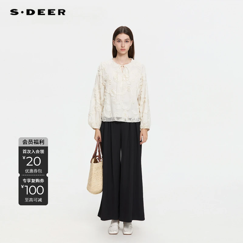 S·DEER圣迪奥女装秋季轻奢提花百搭长袖套头长袖衬衫S253Z0530