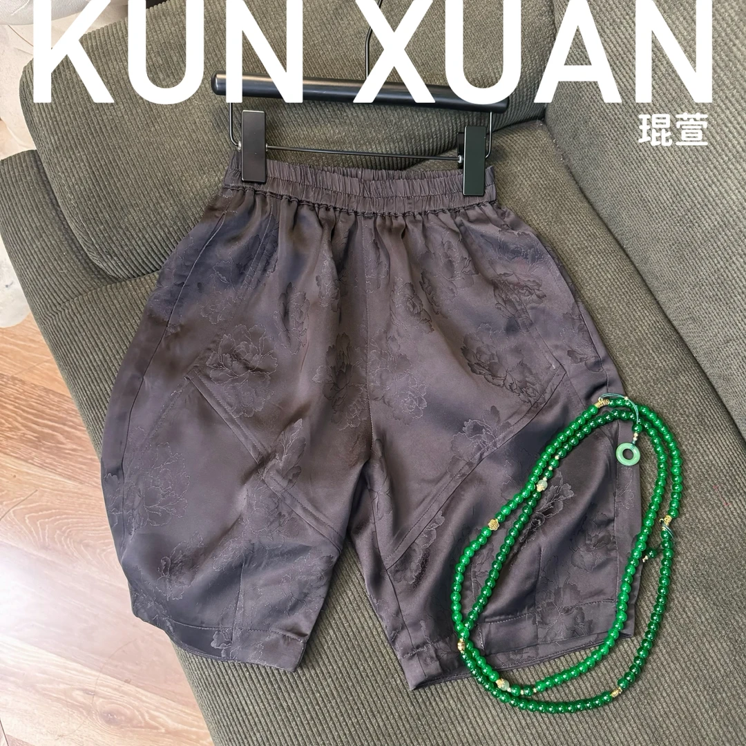 【琨萱】“黑迷萝”25男童夏新中式花萝木薯丝百搭短裤 SS67K093