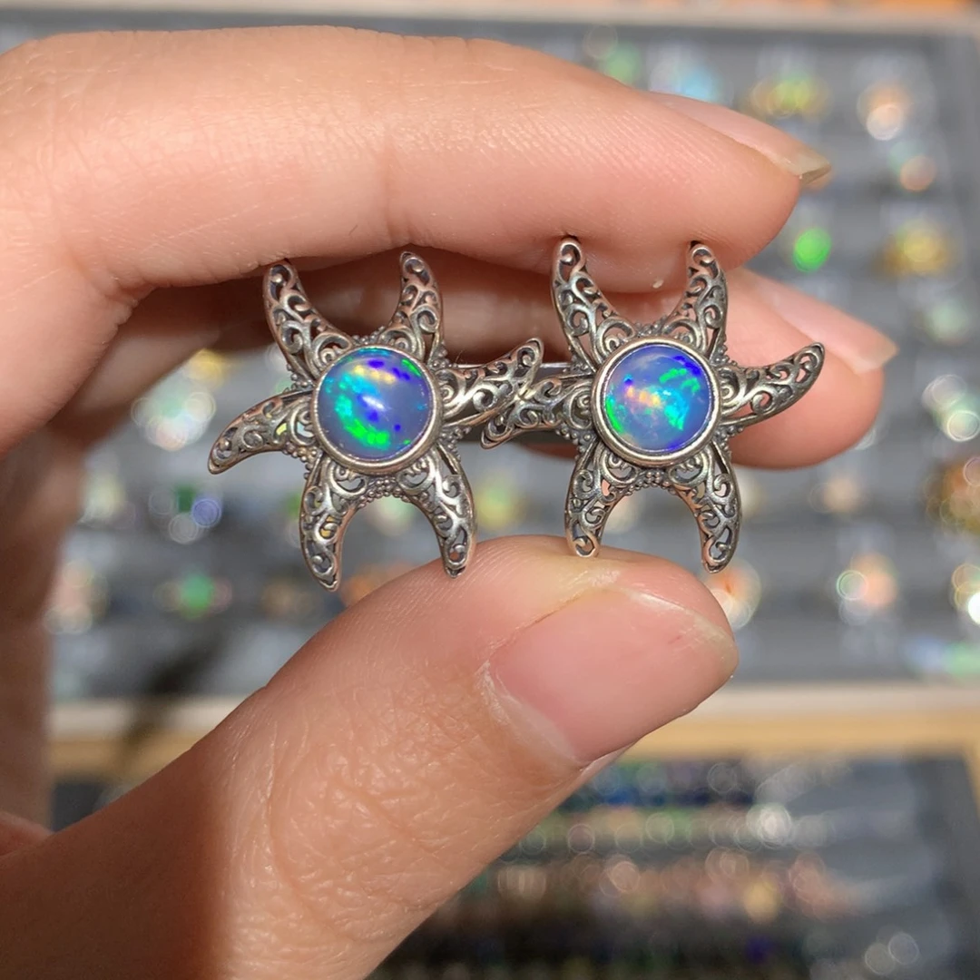 银S925镶嵌欧泊欧泊耳饰y