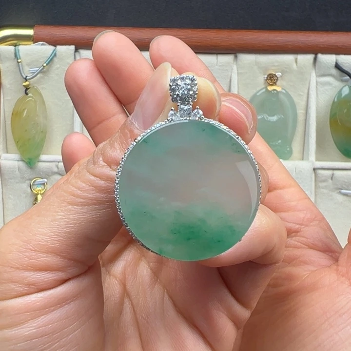 石英质玉银S925镀金镶嵌吊坠(不含链)