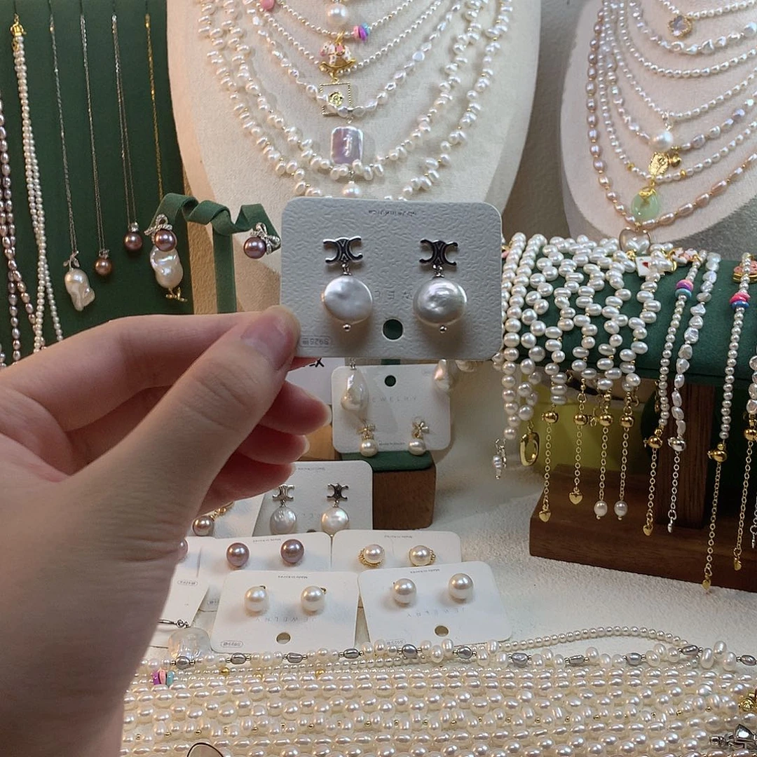 银S925镶嵌淡水珍珠纽扣耳坠