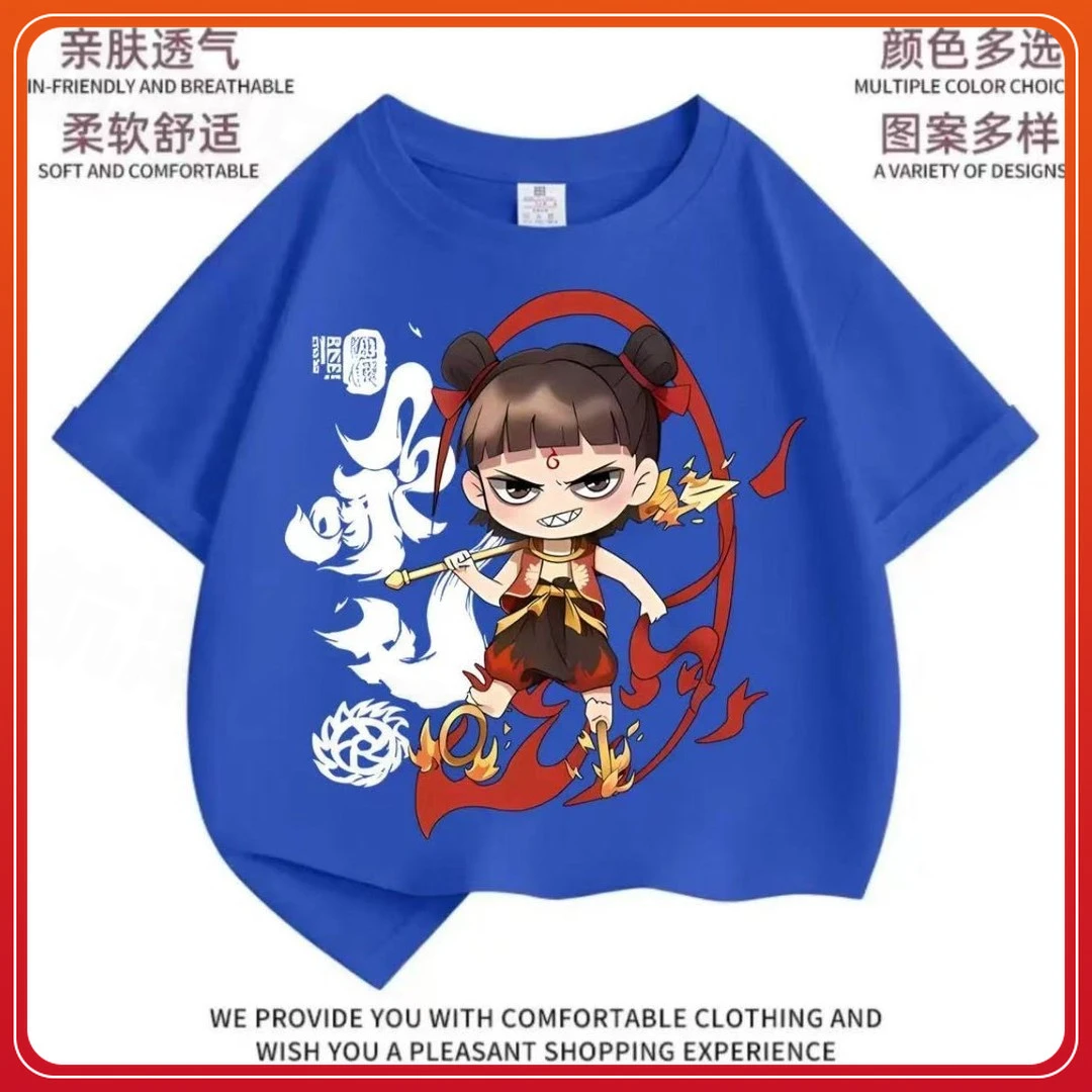 【亮灯款】卡通动漫魔童哪吒儿童短袖T恤2025夏季新款宽松打底衫潮