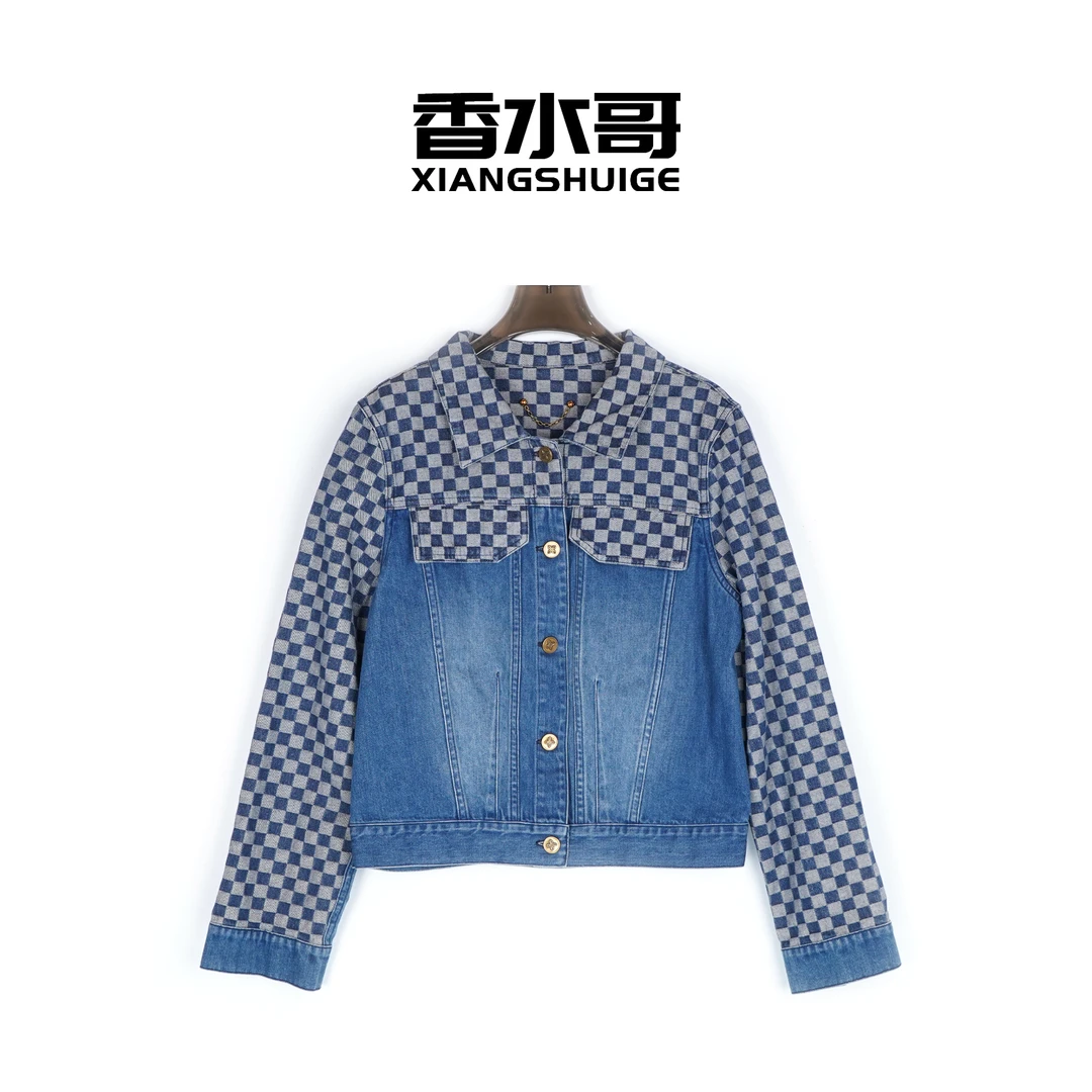捡漏【不退换】女时尚经典百搭翻领长袖高品质棋盘格牛仔外套