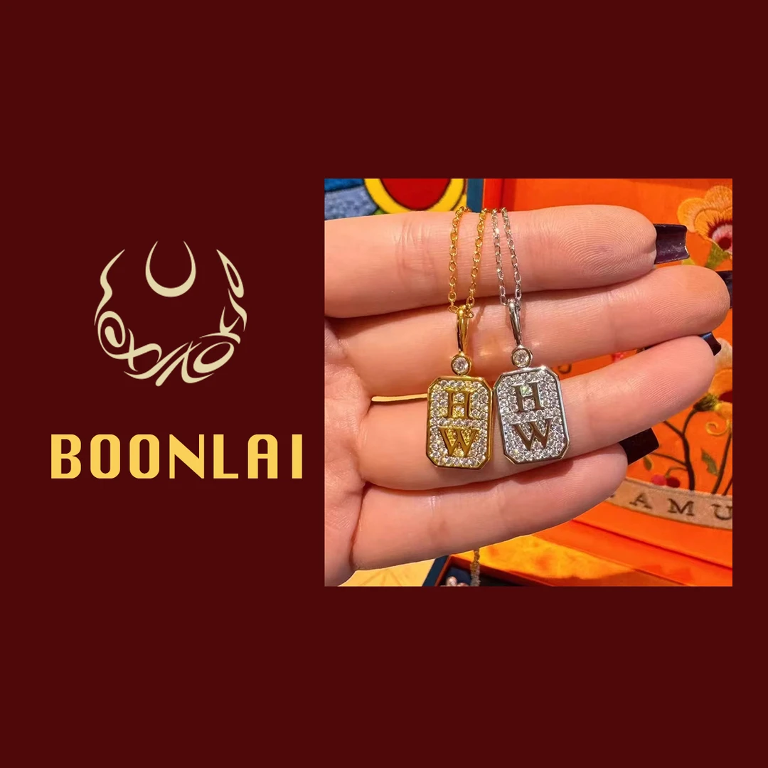 铜合金项链 【崔崔专属】Boonlai方形镶钻字母金色白色方牌项链1475