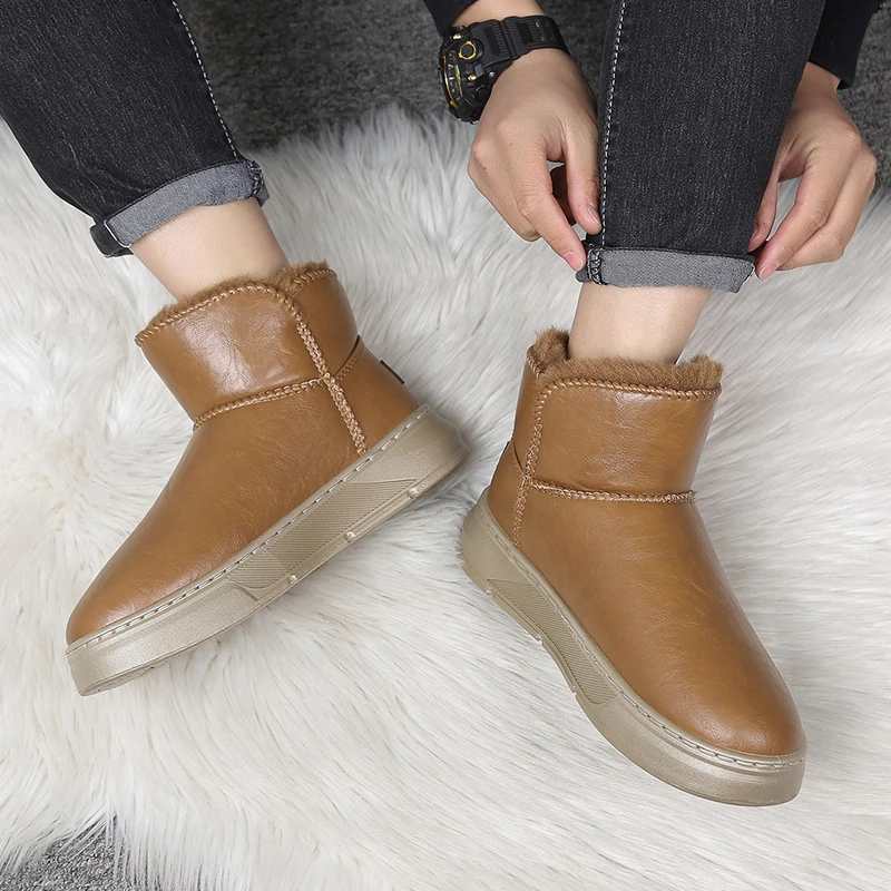 【工厂直销】男女同款雪地靴加绒加厚保暖皮面防水防滑时尚大棉短靴