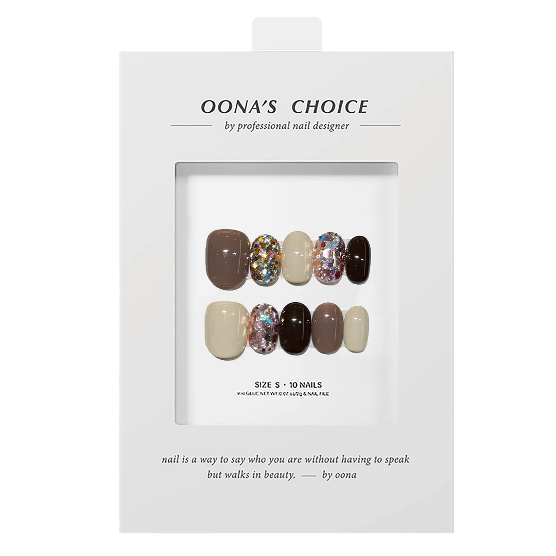 【非白】巴恩风咖色系纯色跳色亮片美甲日常百搭高级感穿戴甲