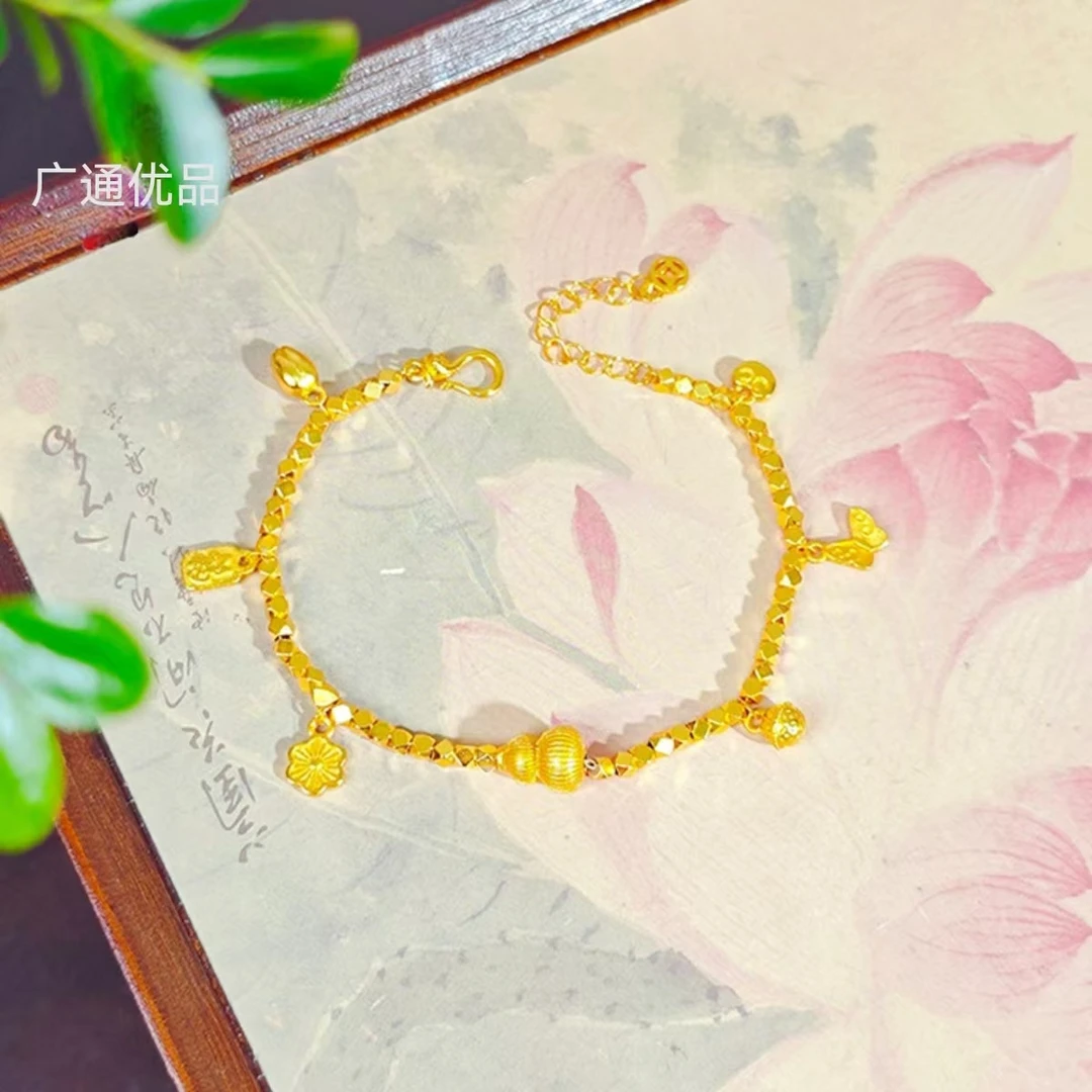 铜合金手链 爆闪蹦迪珠葫芦手链平安福禄碎金手链轻奢百搭气质