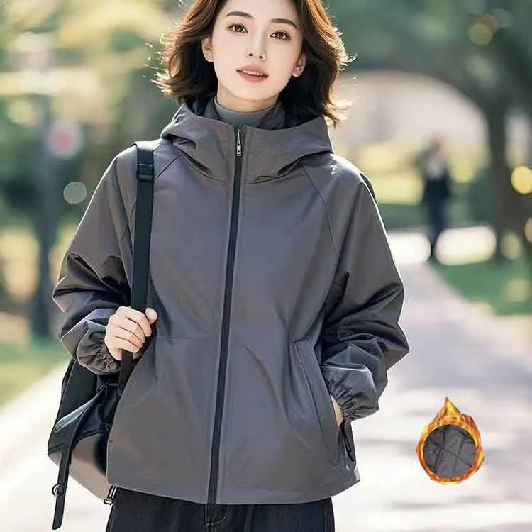 加棉女外套短款流光风女大码短外套休闲风衣上衣连帽韩版
