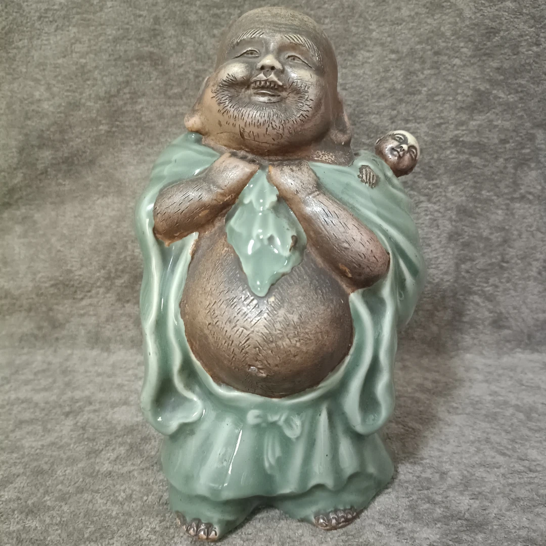 青瓷布袋和尚置物摆件