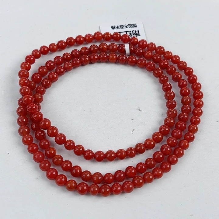 妙***阁南红玛瑙未镶嵌瓦西收藏级锦红圆珠多圈5mm