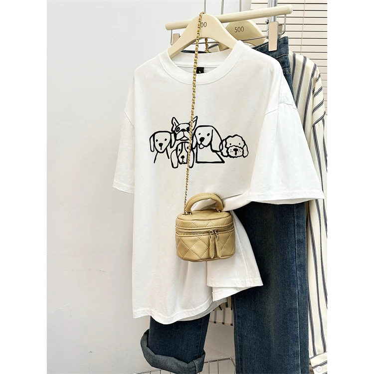 韩系时尚休闲可爱印花纯棉短袖T恤女装夏季大码宽松百搭上衣潮服