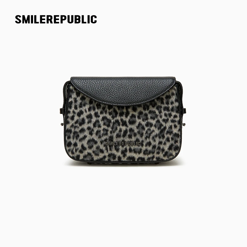 SMILEREPUBLIC  豹纹绒感布/繁花花呢拼接荔枝纹小牛皮小号腋下包