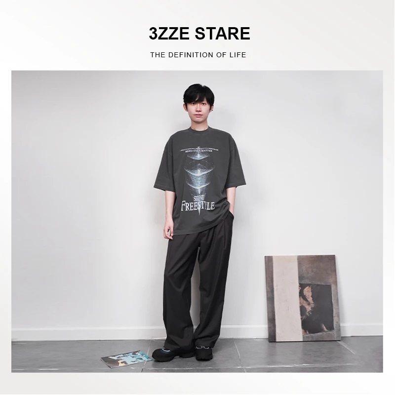 3ZZE STARE原创联名设计师款 水洗做旧潮流版型短袖T恤男女同款