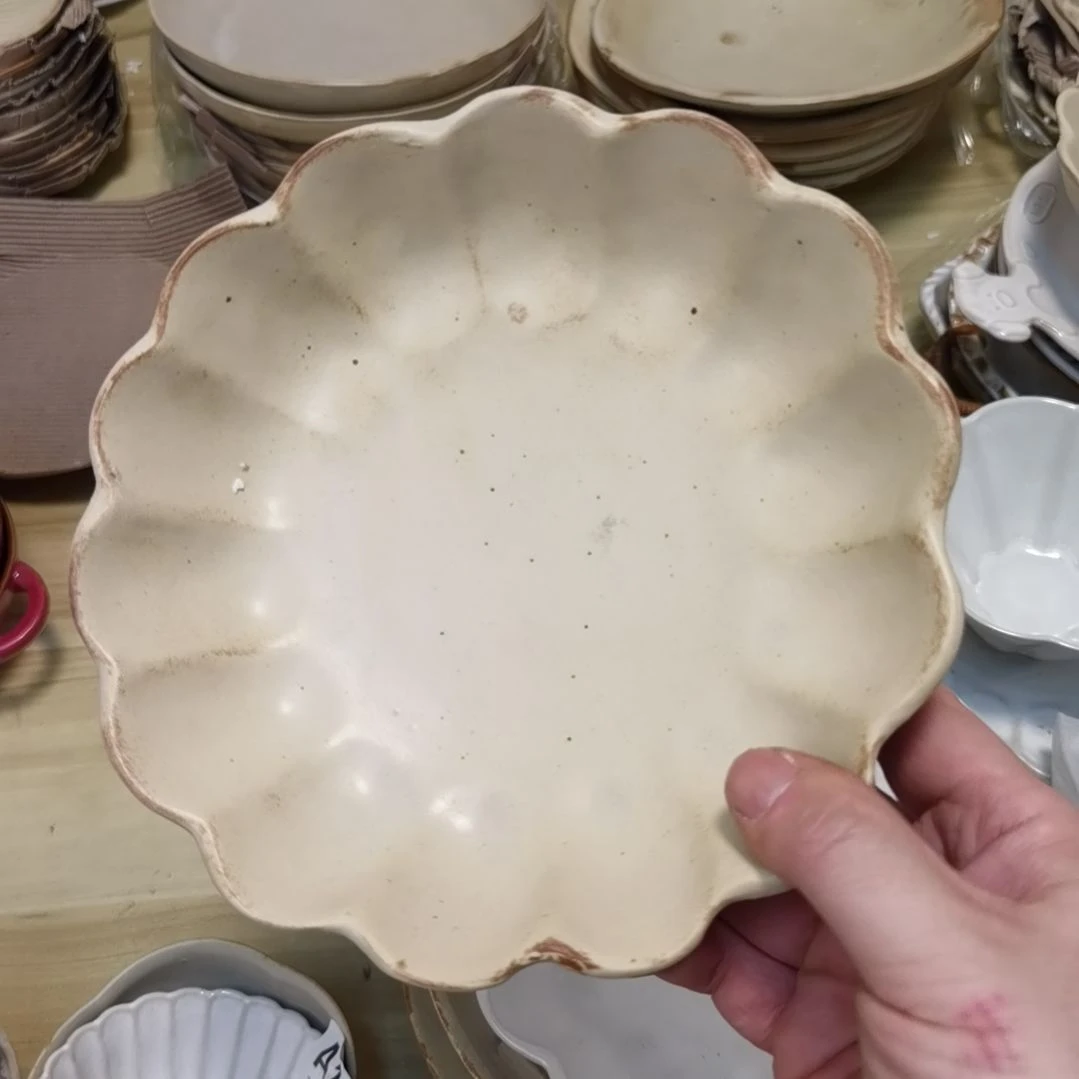 瓷片微瑕粗陶梨花深盘两个一组