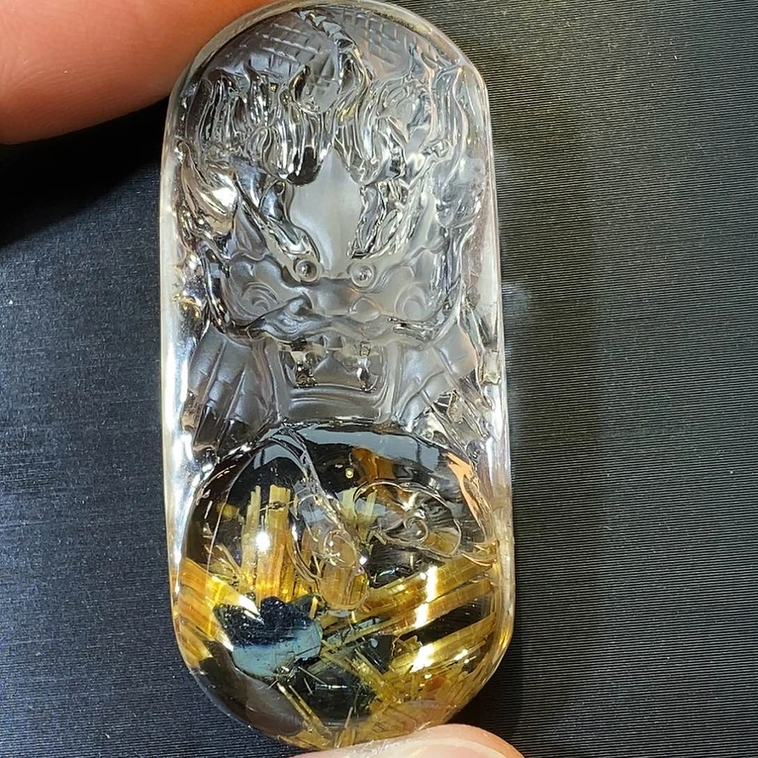 水晶颈饰未镶嵌天然钛晶花聚宝盆龙牌吊坠