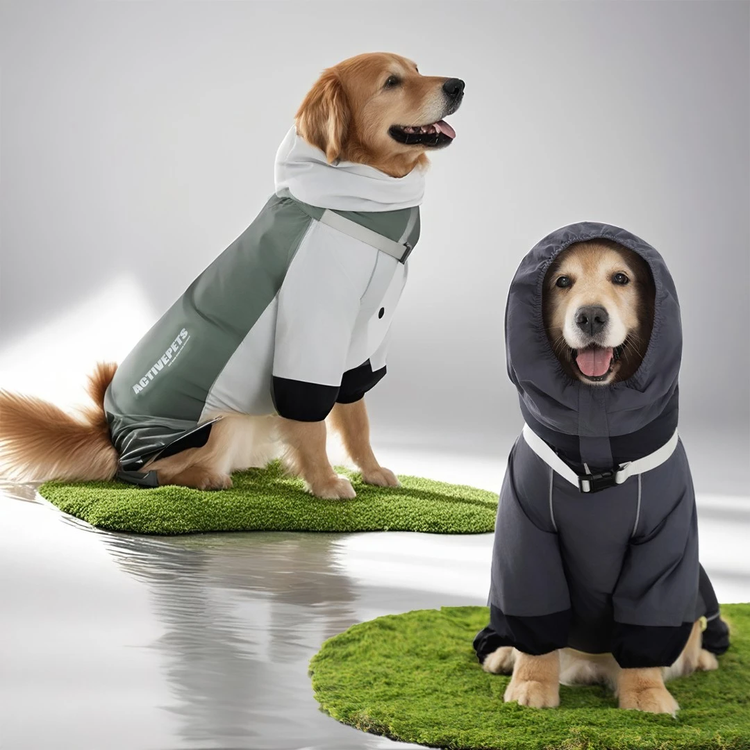 [达人]金毛雨衣拼色中性风大狗高领雨衣防水防脏外出宠物雨披6157