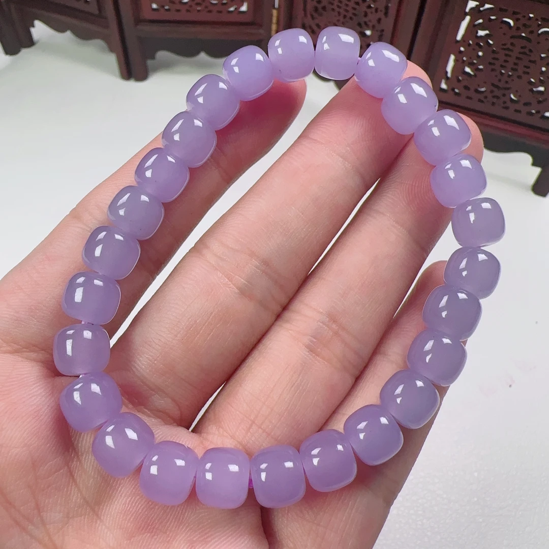 卡8左右-天然缅料A货冰润紫罗兰老型珠手串-多样性发其一