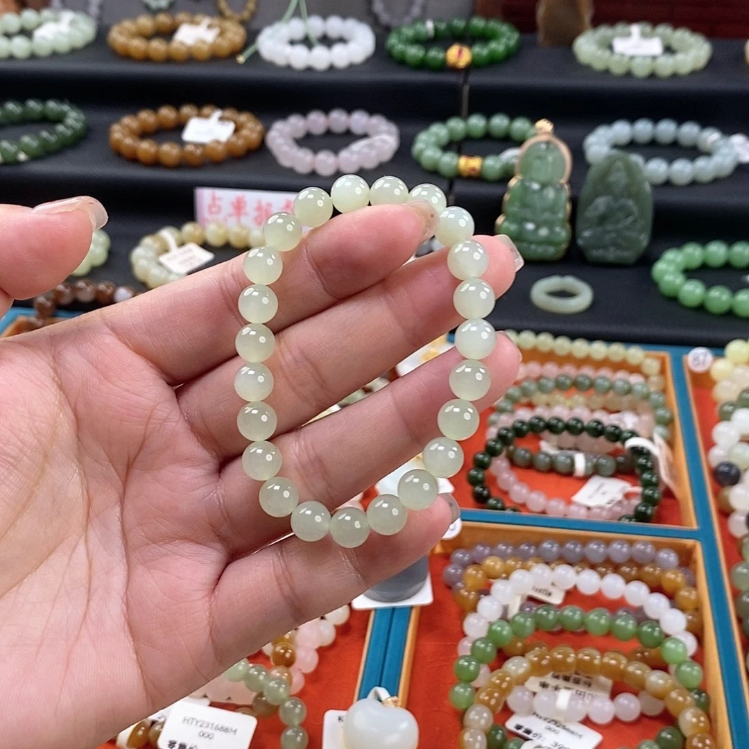 和田玉手链 8MM未镶嵌高冰晴水