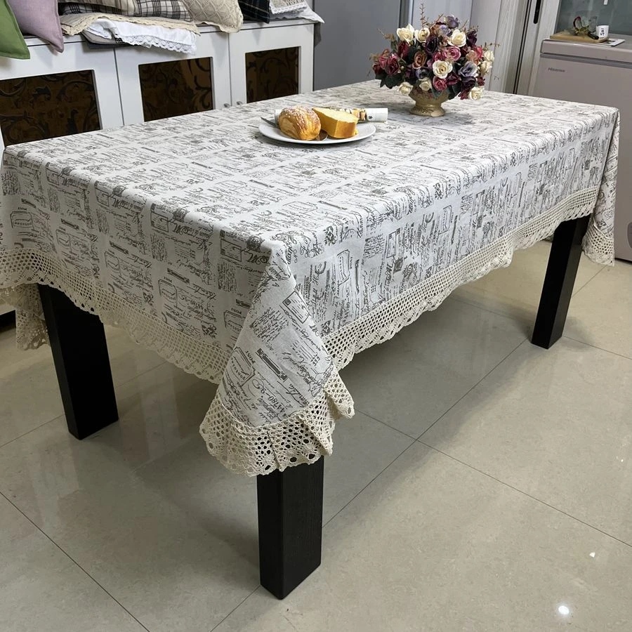 北欧图章字母印花棉麻餐桌布复古文艺书桌布背景布