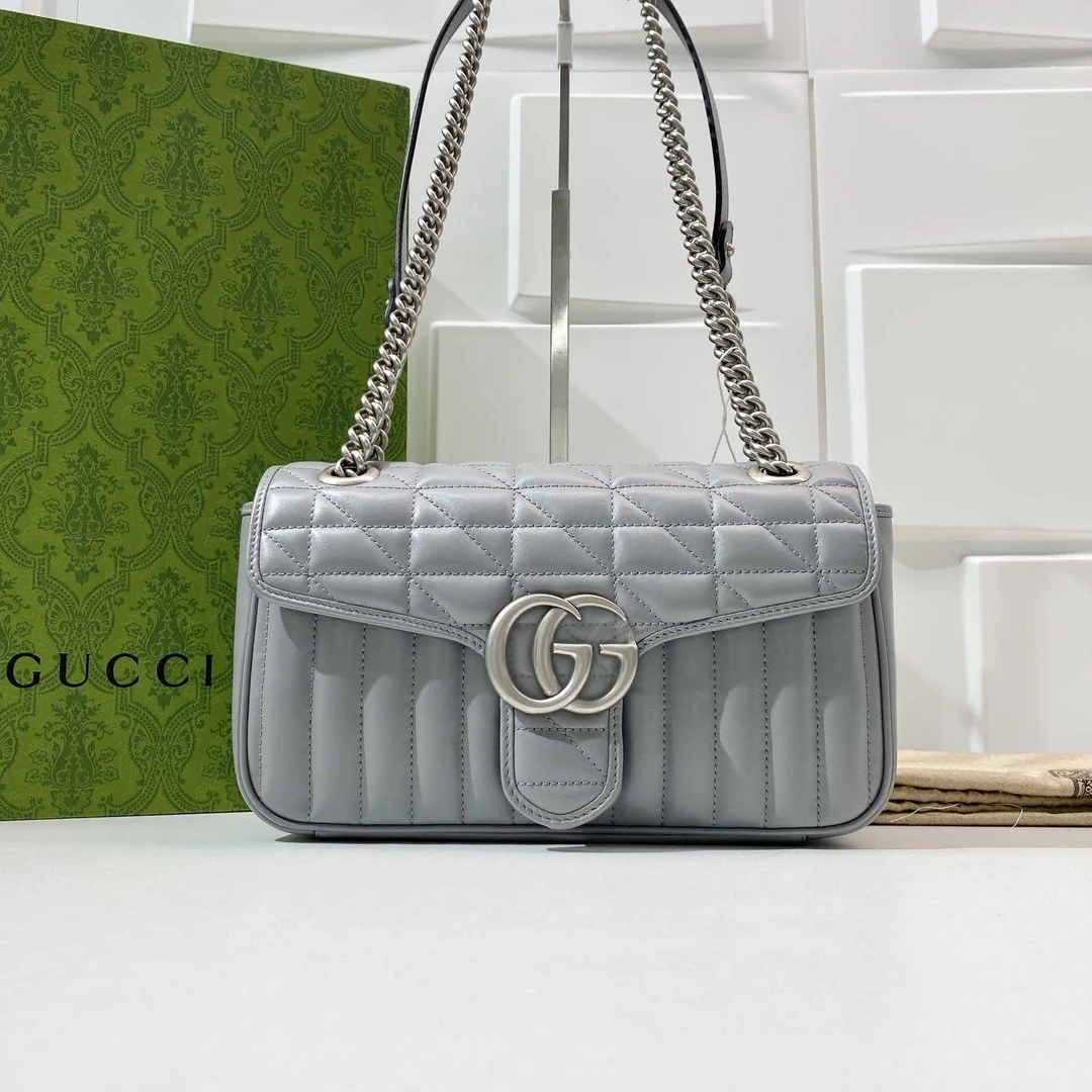 99新 GUCCI/古驰 小野专属 古驰灰色马蒙26单肩包 THOX359