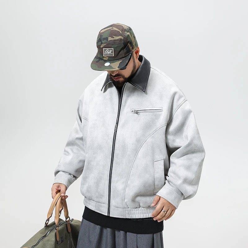 夹克字母男士日系常规款awrb皮衣翻领立领秋季春秋复古百搭潮流款