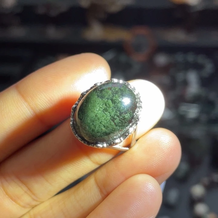 水晶戒指银S925镶嵌绿幽灵戒指定制