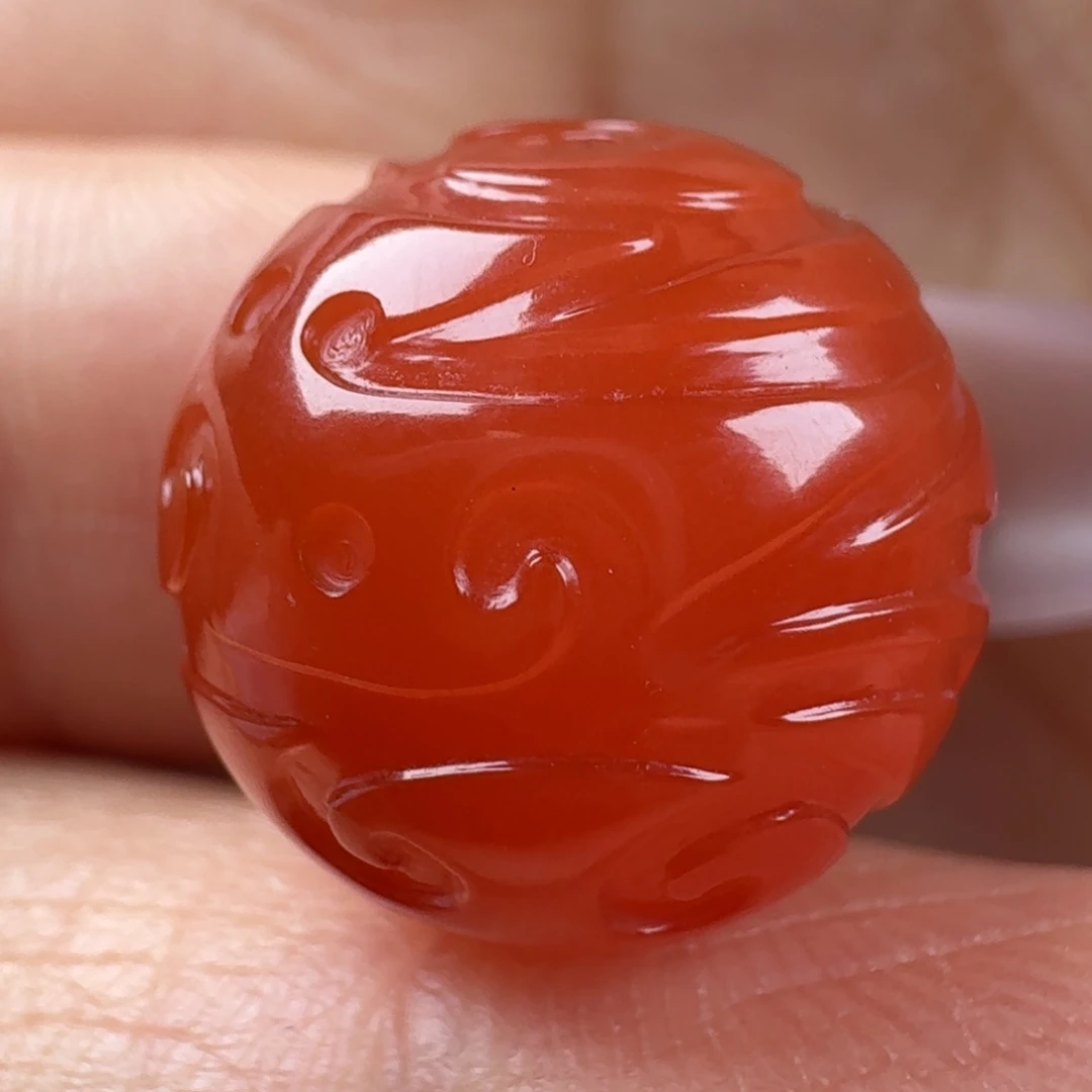 半***过南红玛瑙未镶嵌圆珠博古珠14.8