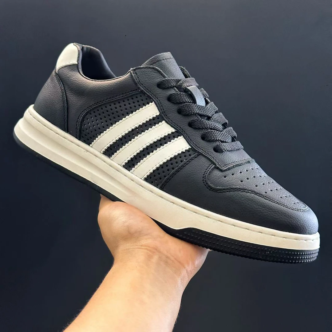 【头层牛皮】夏季透气真皮商务休闲板鞋打孔软底百搭男