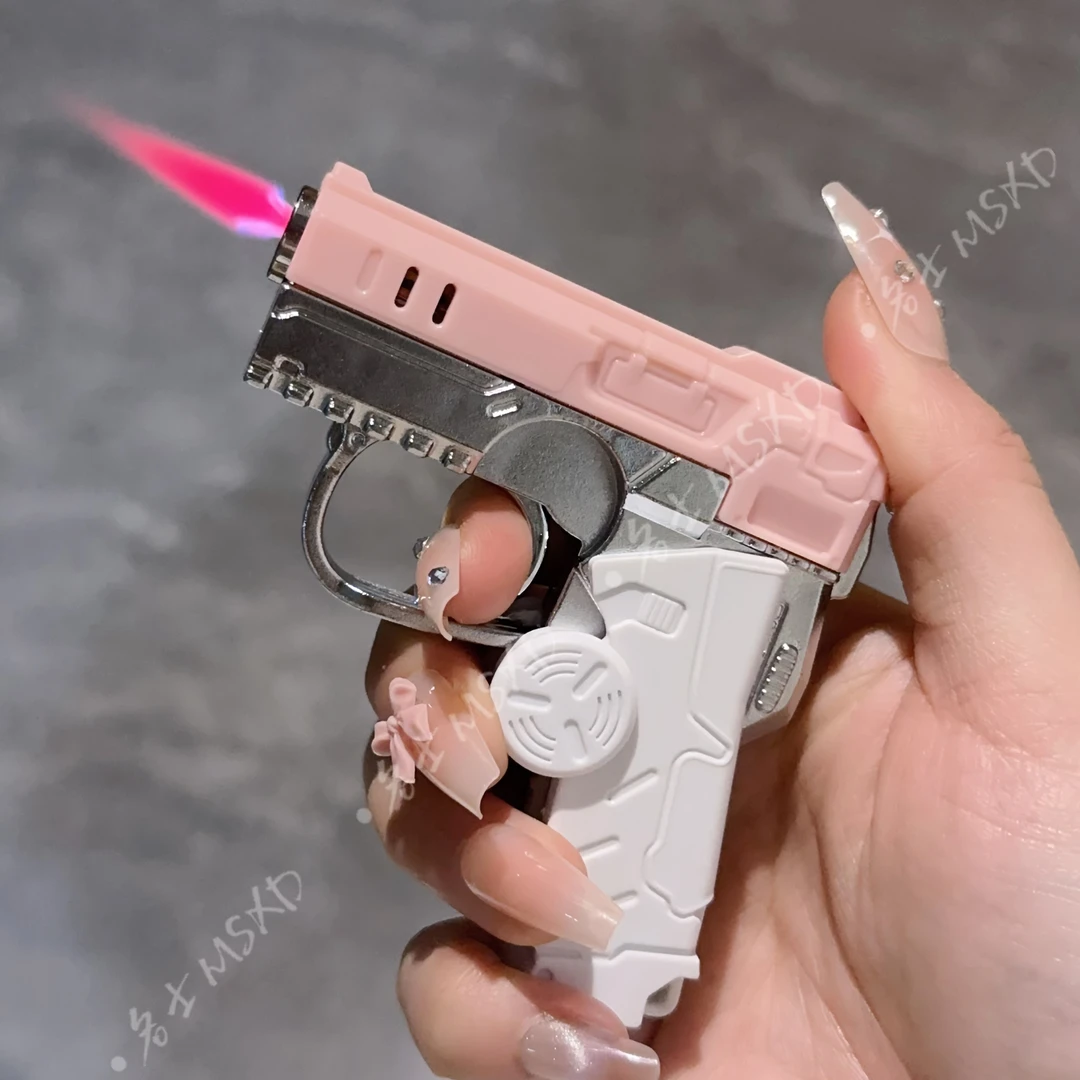 夜光折叠创意旋转陀螺充气防风打火机粉色火焰礼物解压玩具送朋友