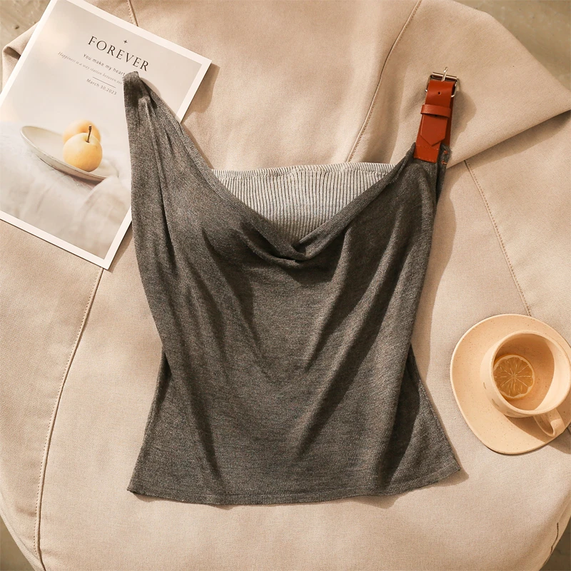 辣妹荡领针织抹胸吊带背心女夏季新款修身内搭美背无袖上衣两件套