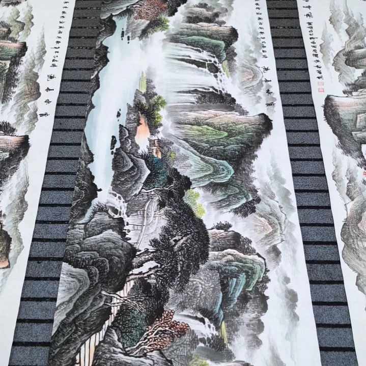 国画富水长流山水画手工