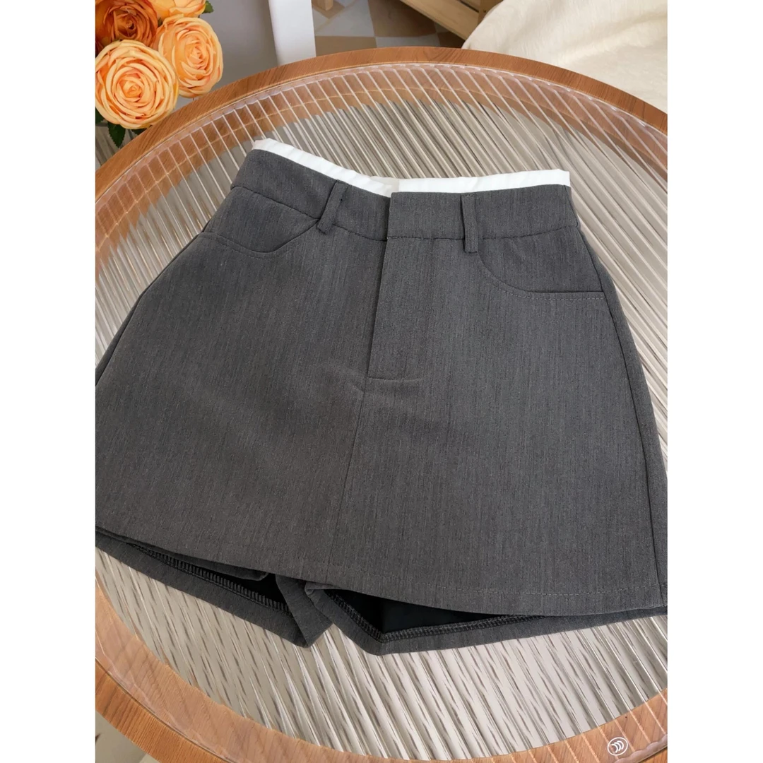 2025春秋新款小个子灰色西装高腰阔腿短裤女韩版热裤A字显瘦休闲