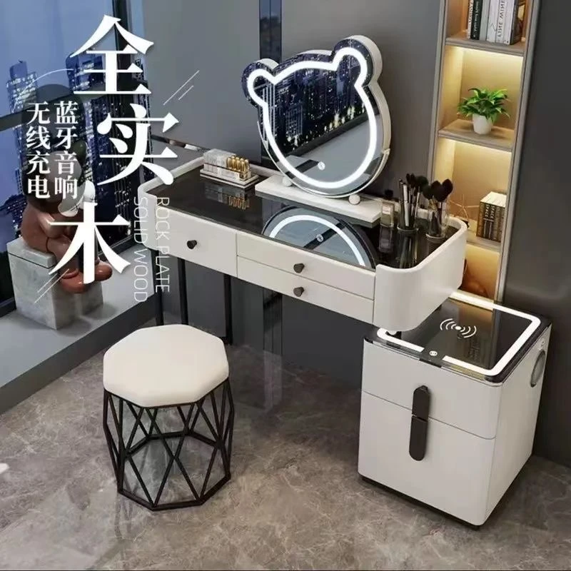 2025新款斗柜梳妆台一体蓝牙音箱无线充电轻奢网红ins风化妆桌
