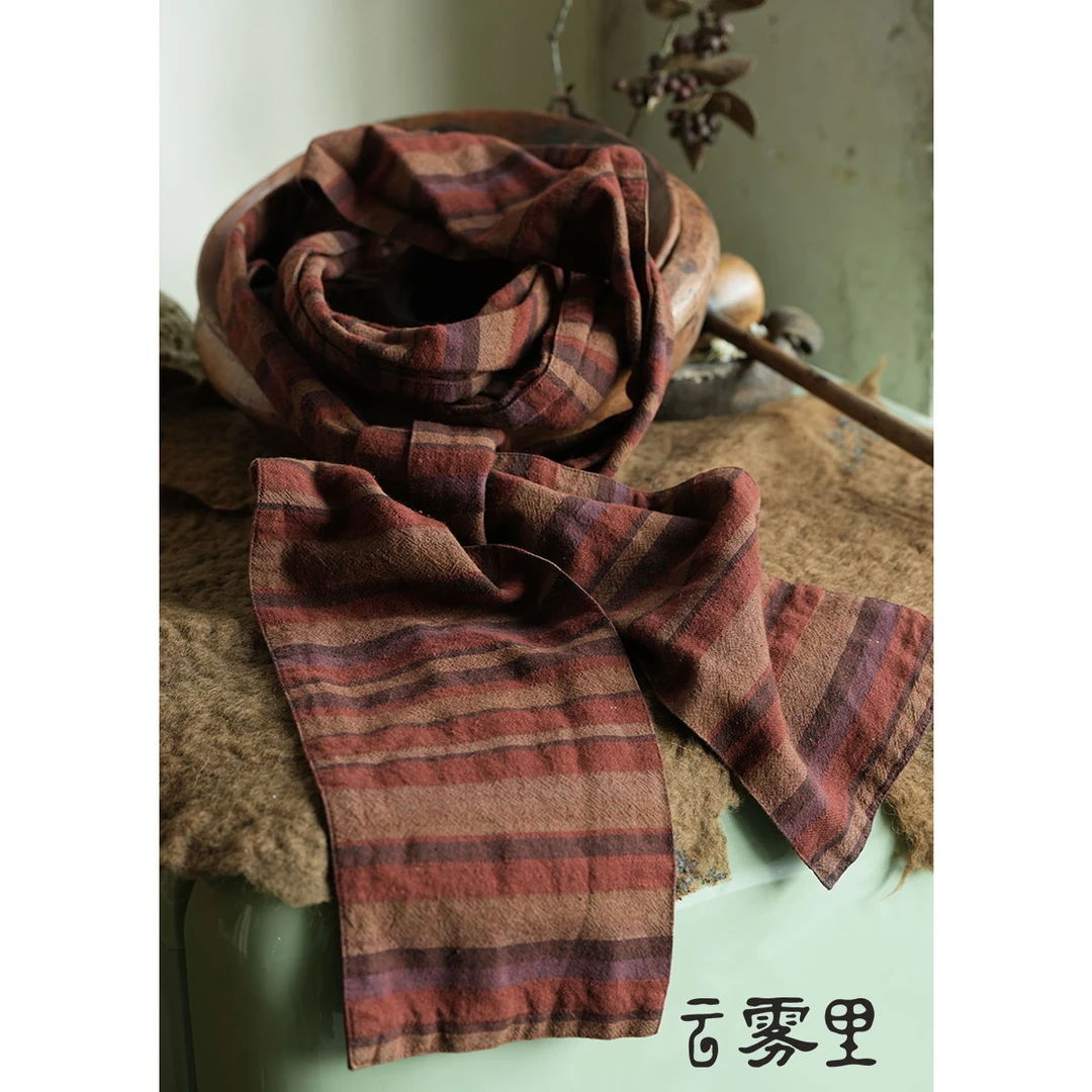 云雾里 原创设计复古文艺松弛感简单大气舒适亚麻围巾 3168