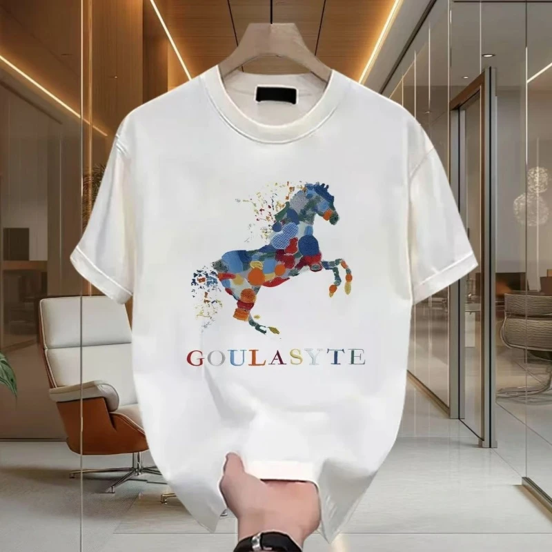 短袖男T恤简约个性潮酷设计圆领宽松轻奢印花上衣潮