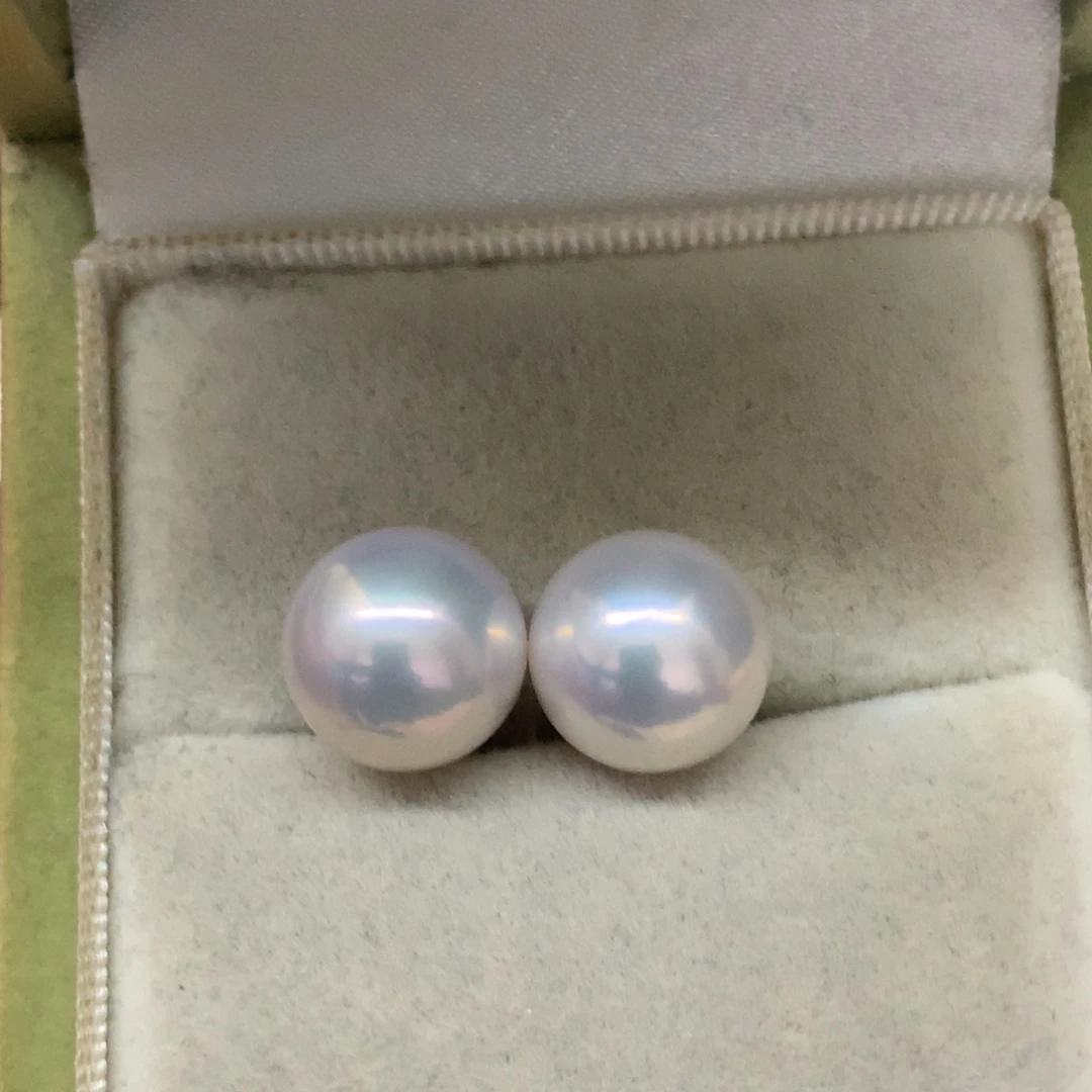 银S925镶嵌耳饰淡水珍珠11-12爱迪生素钉