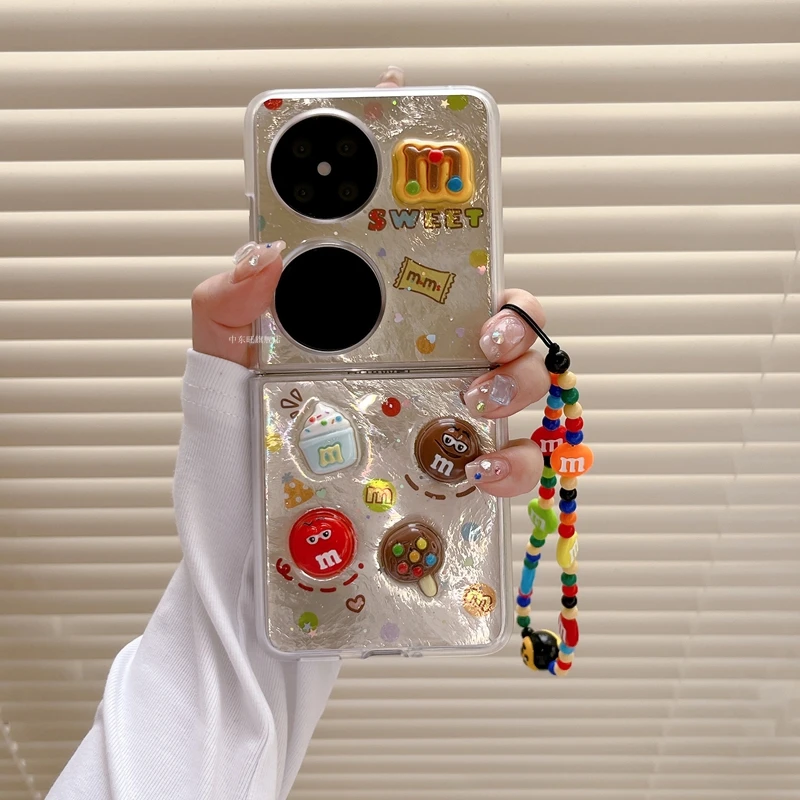 可爱卡通趣味M豆适用于华为Pocket2手机壳P50pocket带挂绳Pockets