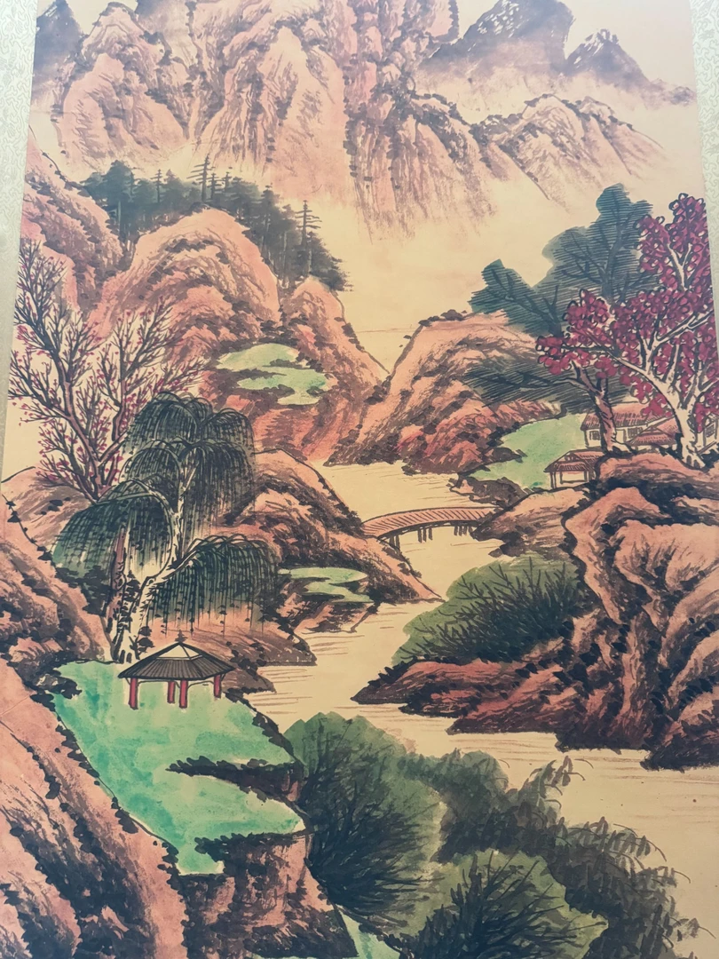 精装裱六尺中堂绢布玄关多场景适用秋山茅亭