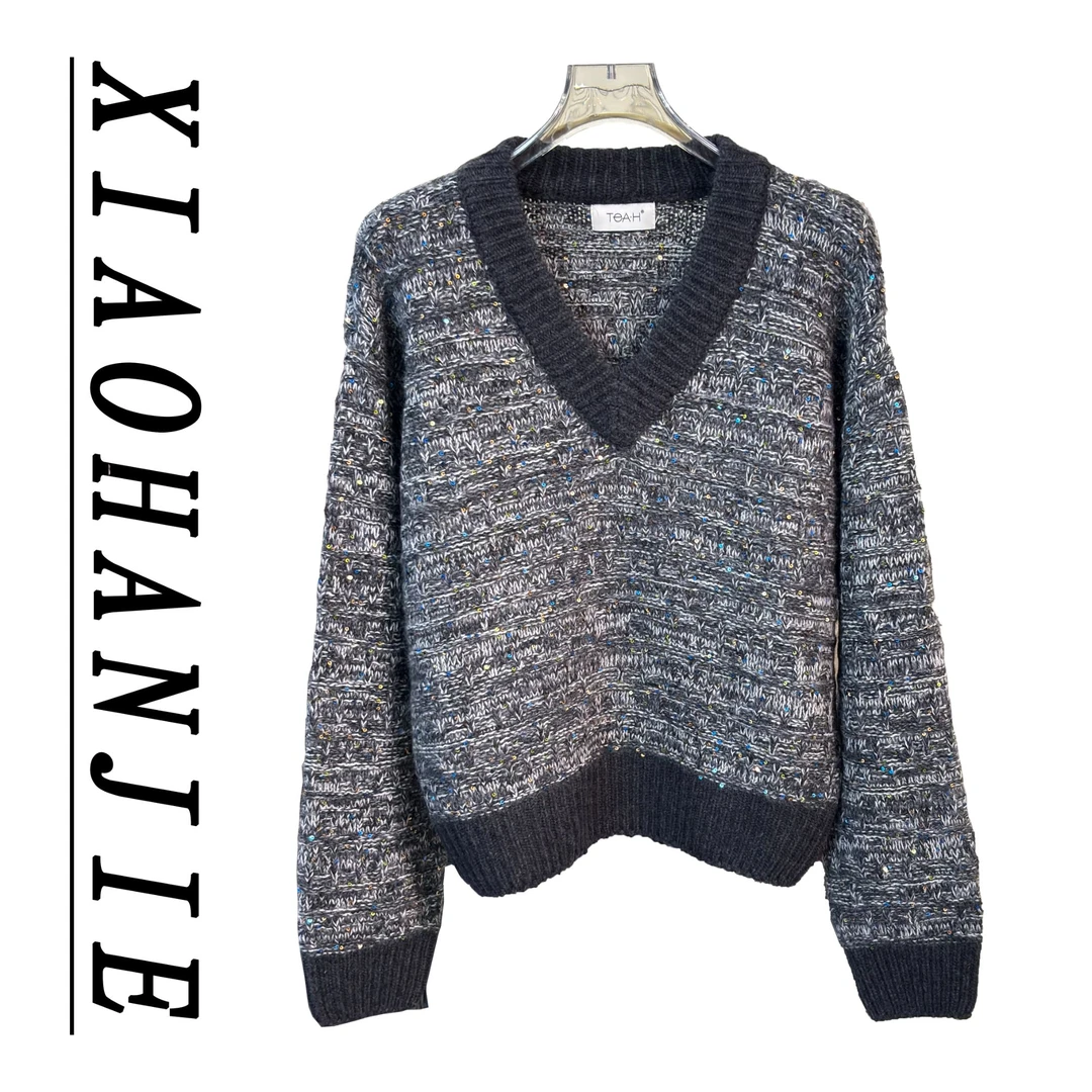 小韩姐【重工鸡心领毛衣】726轻奢亮片网红款针织时尚女士长袖气质