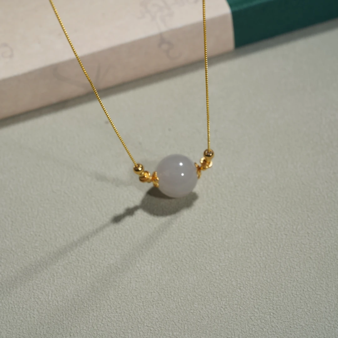 【小池专属】S925和田玉烟紫圆珠项链（带链子）12mm LSZ0392