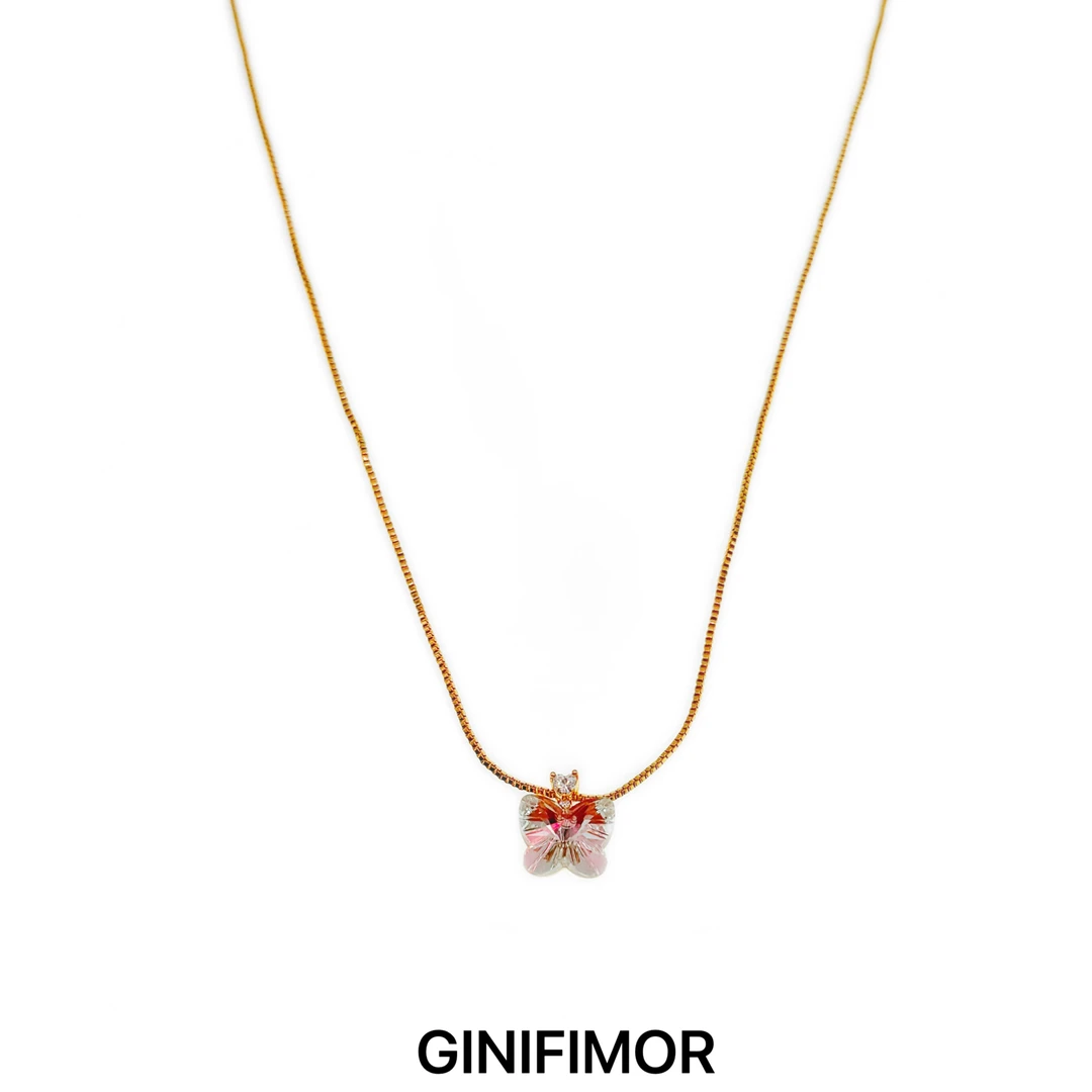 GINIFIMOR 铜合金项链 a791 法式仙气渐变蝴蝶项链甜美简约锁骨链