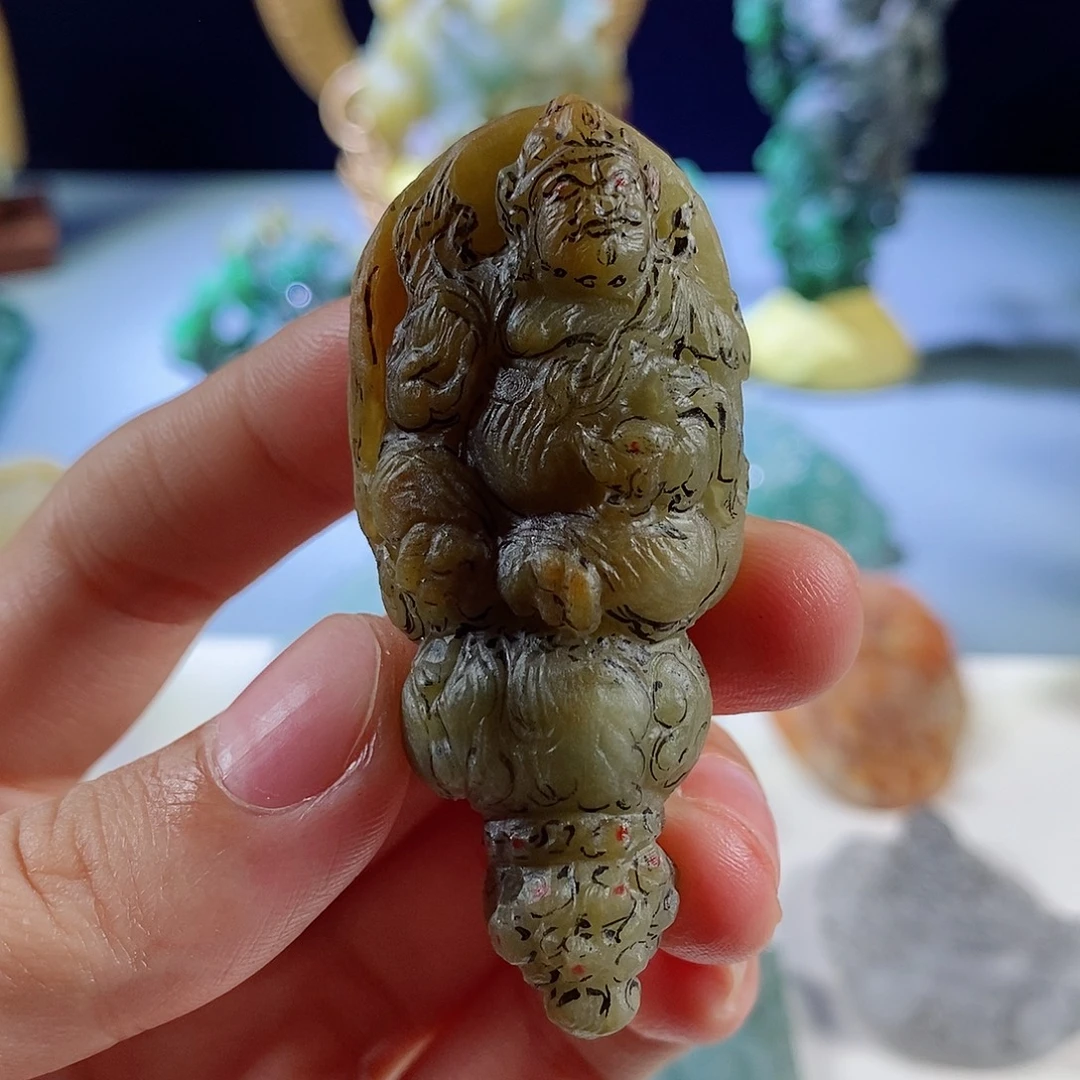 定制翡翠未镶嵌天然a货翡翠茶黄色黄财神