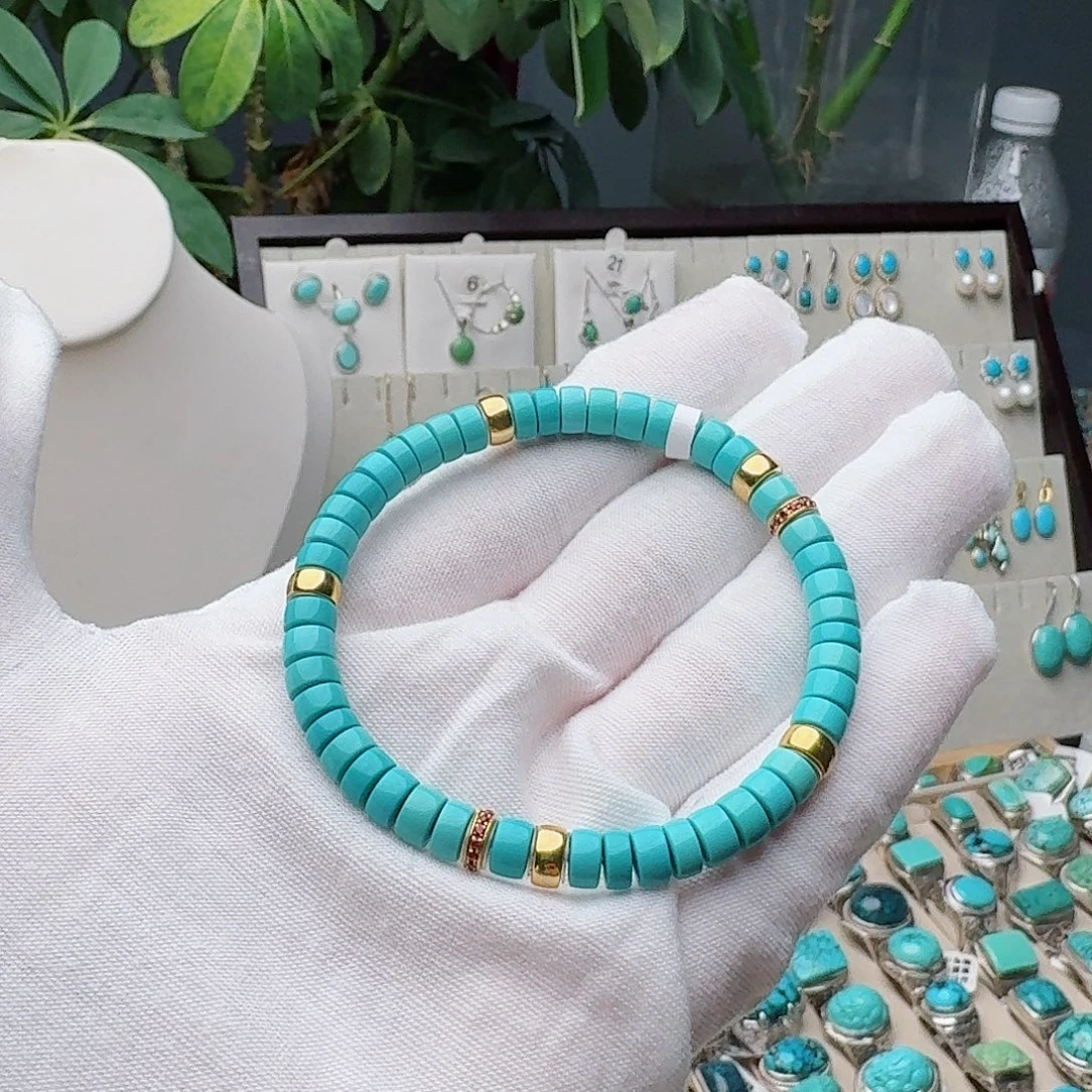 绿松石18K金镶嵌手链手串